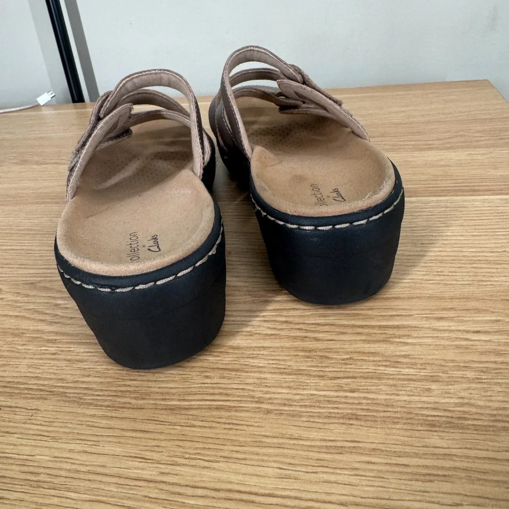 Clarks Collection Gold Metallic Merliah Karli Leather Slide Sandals Size 8 Exc!